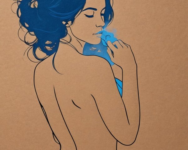 Profile of a Contemplative Woman with Blue Smoke