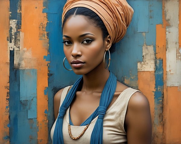 Portrait of a Young Woman with Head Wrap and Earrings