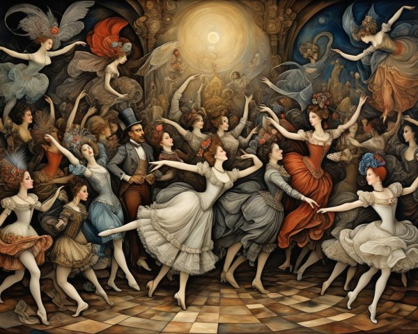 Lavish Ballet Scene with Elegant Dancers and Lights