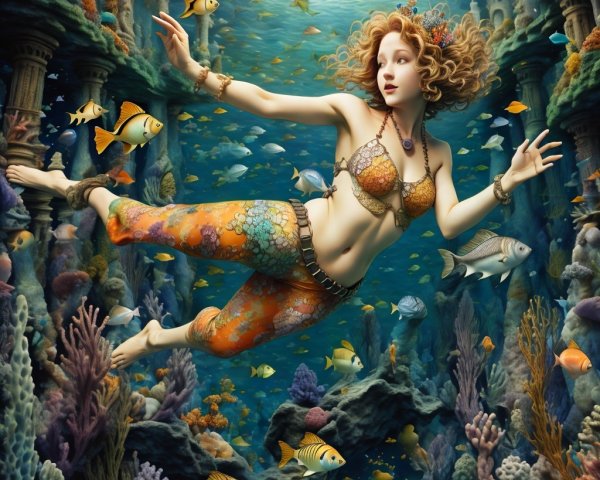 Mermaid in a Colorful Underwater Landscape