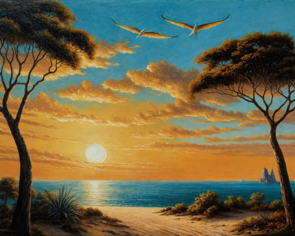 Tranquil Seascape at Sunset with Vibrant Colors