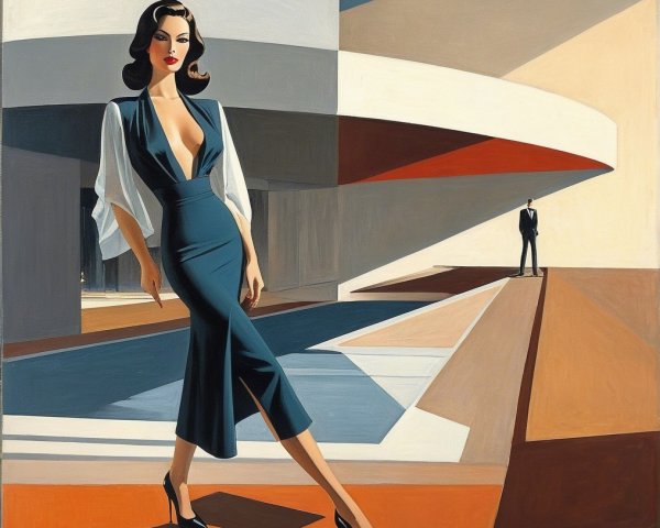 Stylish Woman in Elegant Dress with Dramatic Backdrop