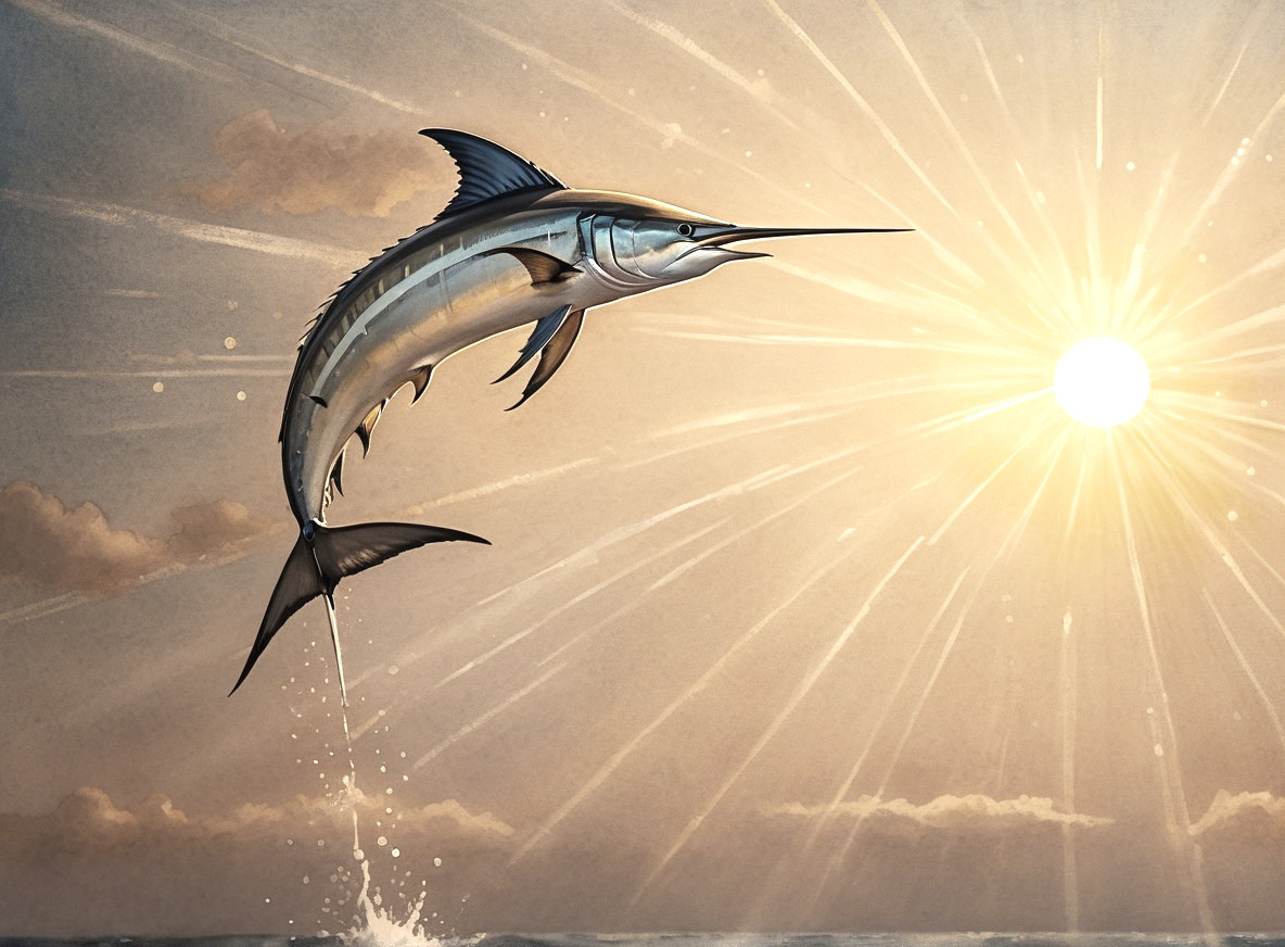 Majestic Marlin Leaping in Sunlit Ocean Scene