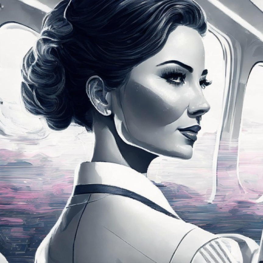 Female Pilot in Aircraft with Serene Background