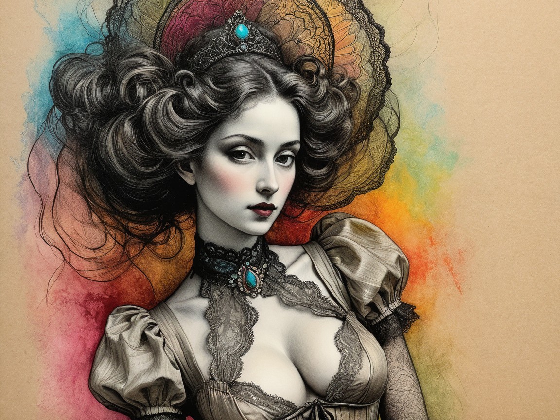 Elegant Portrait of a Woman with Intricate Attire