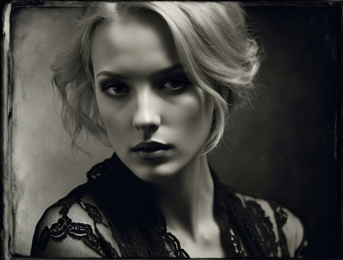 Black-and-white portrait of a thoughtful young woman