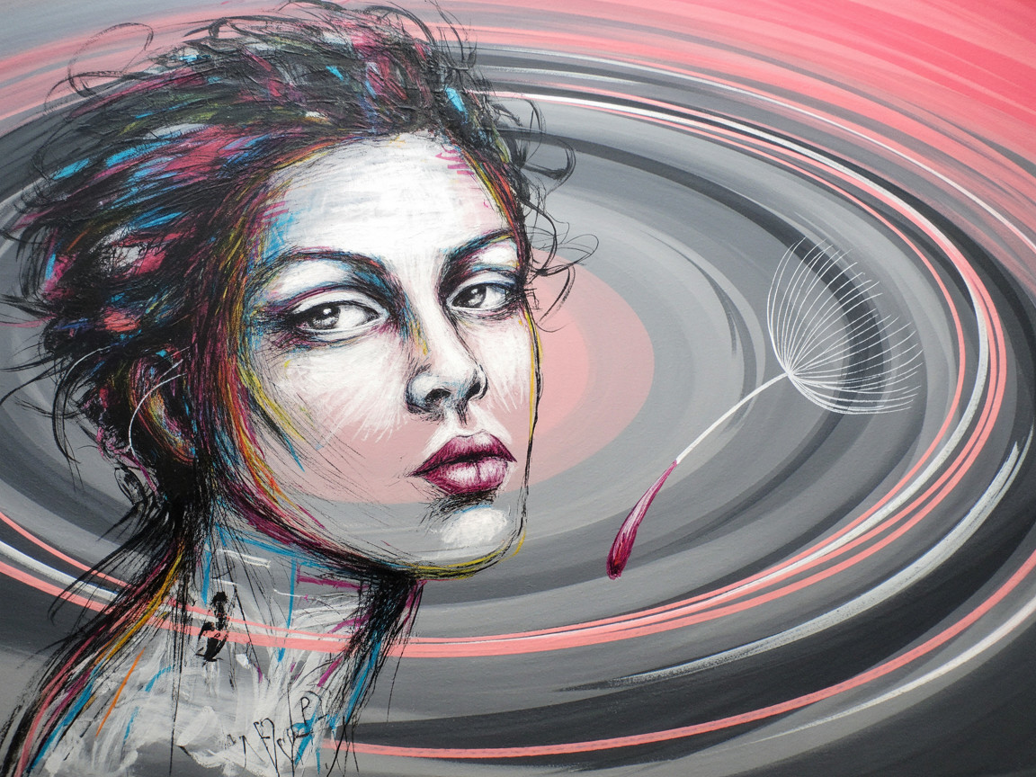 Vibrant Abstract Portrait of a Woman with Dandelion Seed