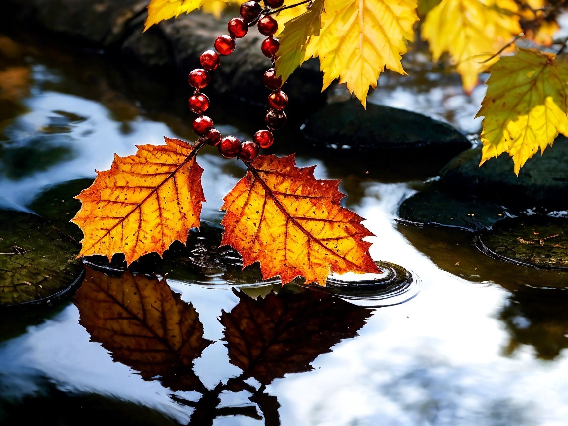 Vibrant Maple Leaves and Serene Water Reflection