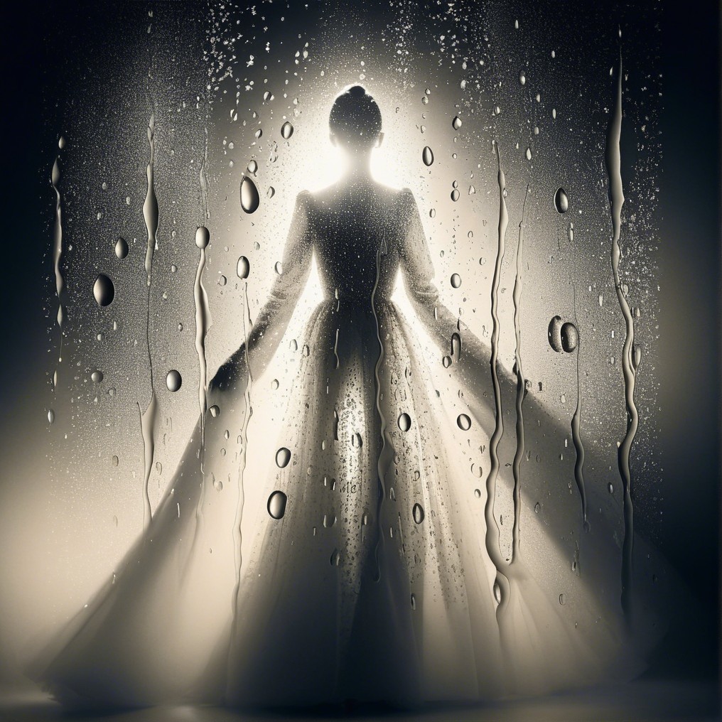 Silhouette of a Figure in a Flowing Gown Behind Glass