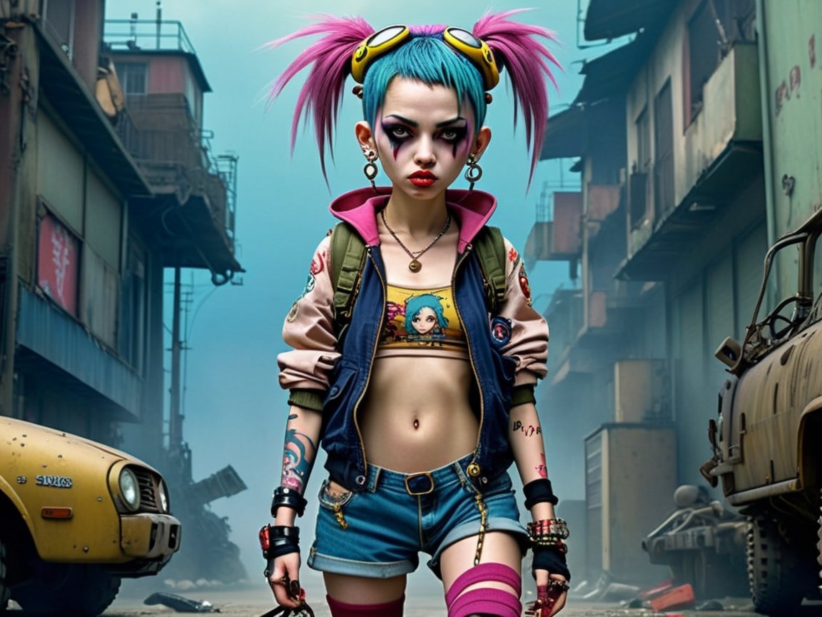 Cyber-Goth in Post-Apocalyptic Slum Setting