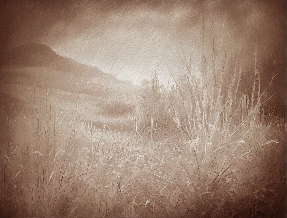 Serene Sepia-Toned Landscape with Misty Hills