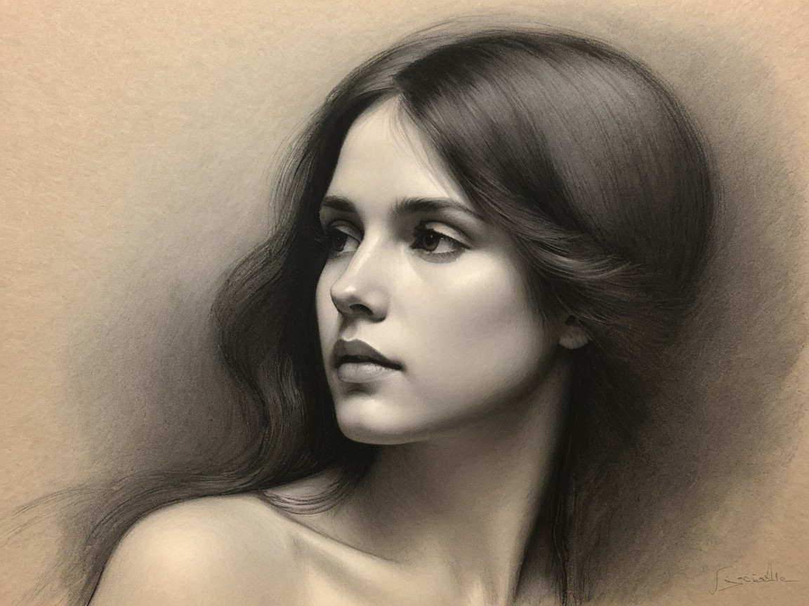 Monochrome Portrait of a Young Woman's Serene Expression
