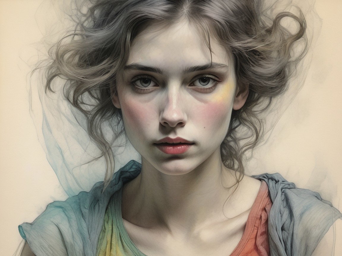 Close-Up Portrait of a Young Woman with Ethereal Features