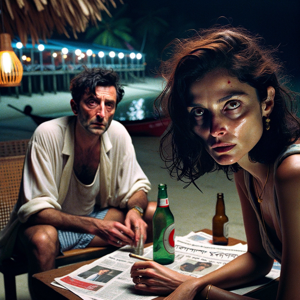 Intimate Beachside Scene with Tense Atmosphere