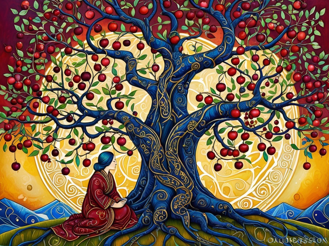 Surreal Landscape with Detailed Tree and Apples