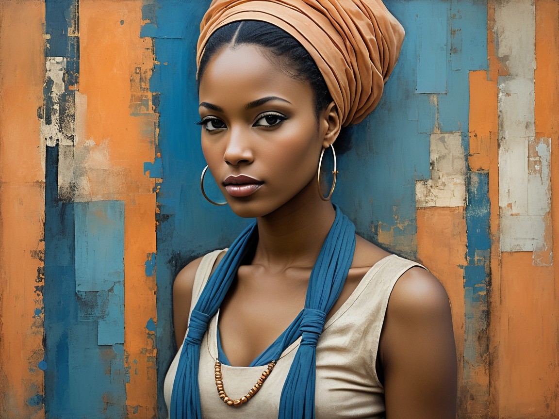 Portrait of a Young Woman with Head Wrap and Earrings