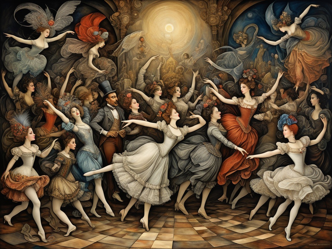 Lavish Ballet Scene with Elegant Dancers and Lights