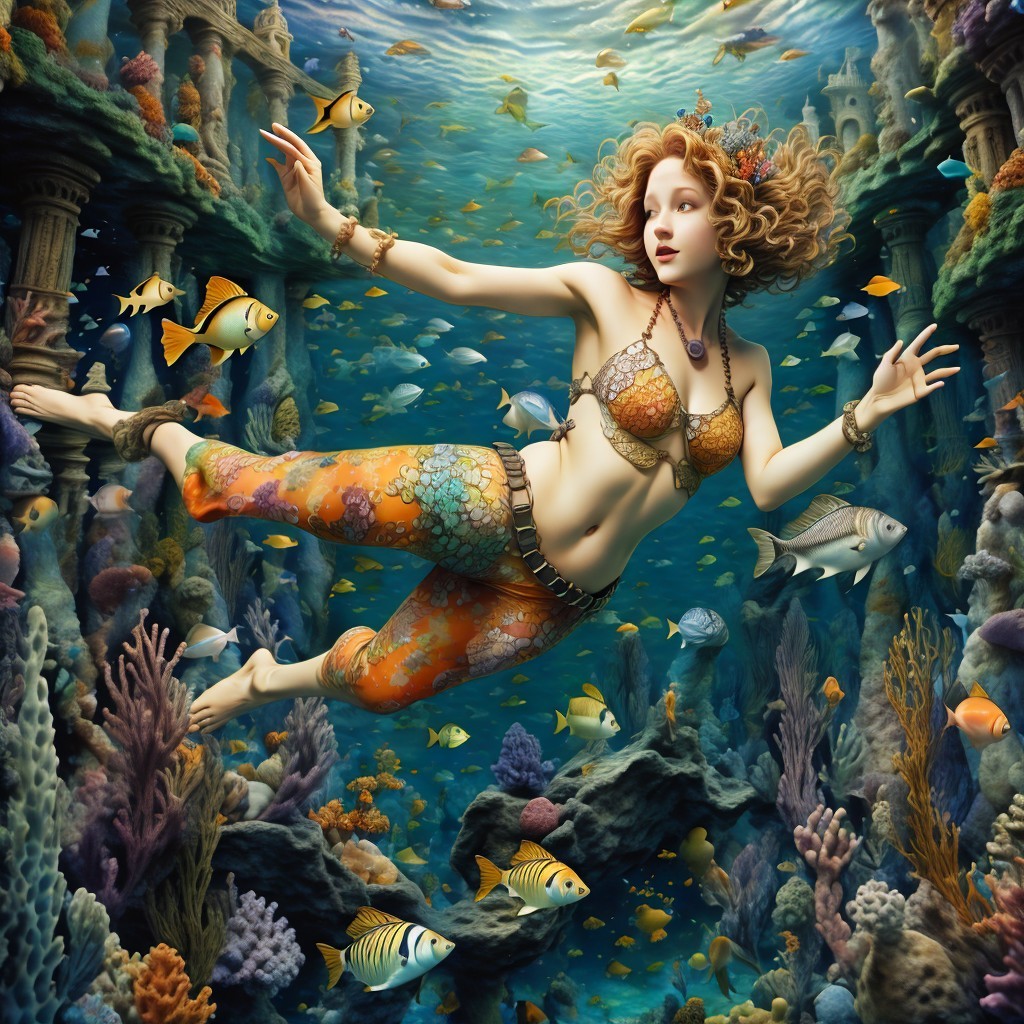 Mermaid in a Colorful Underwater Landscape