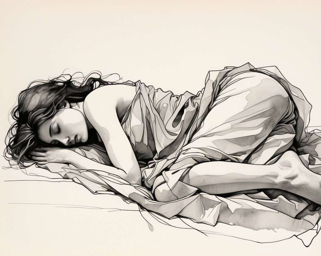 Serene Sleeping Woman in Flowing Fabric Artwork
