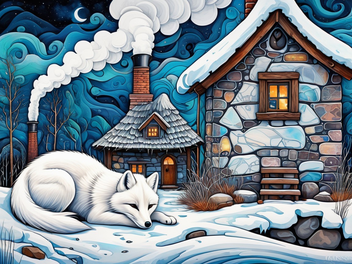 Cozy Stone House in Serene Winter Landscape