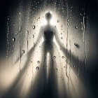 Silhouette of a Figure in a Flowing Gown Behind Glass