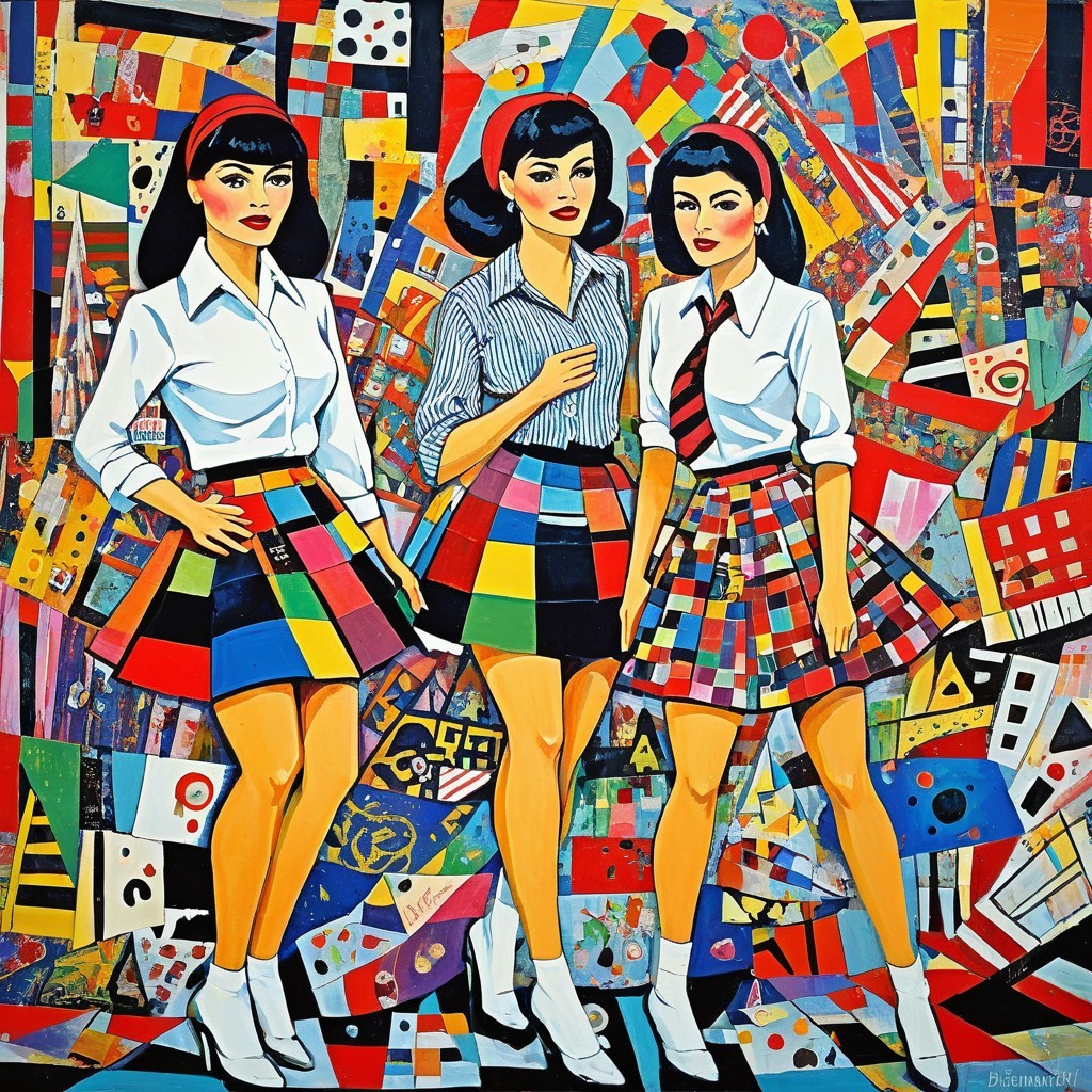 Stylized Women in Colorful Outfits Against Bold Background
