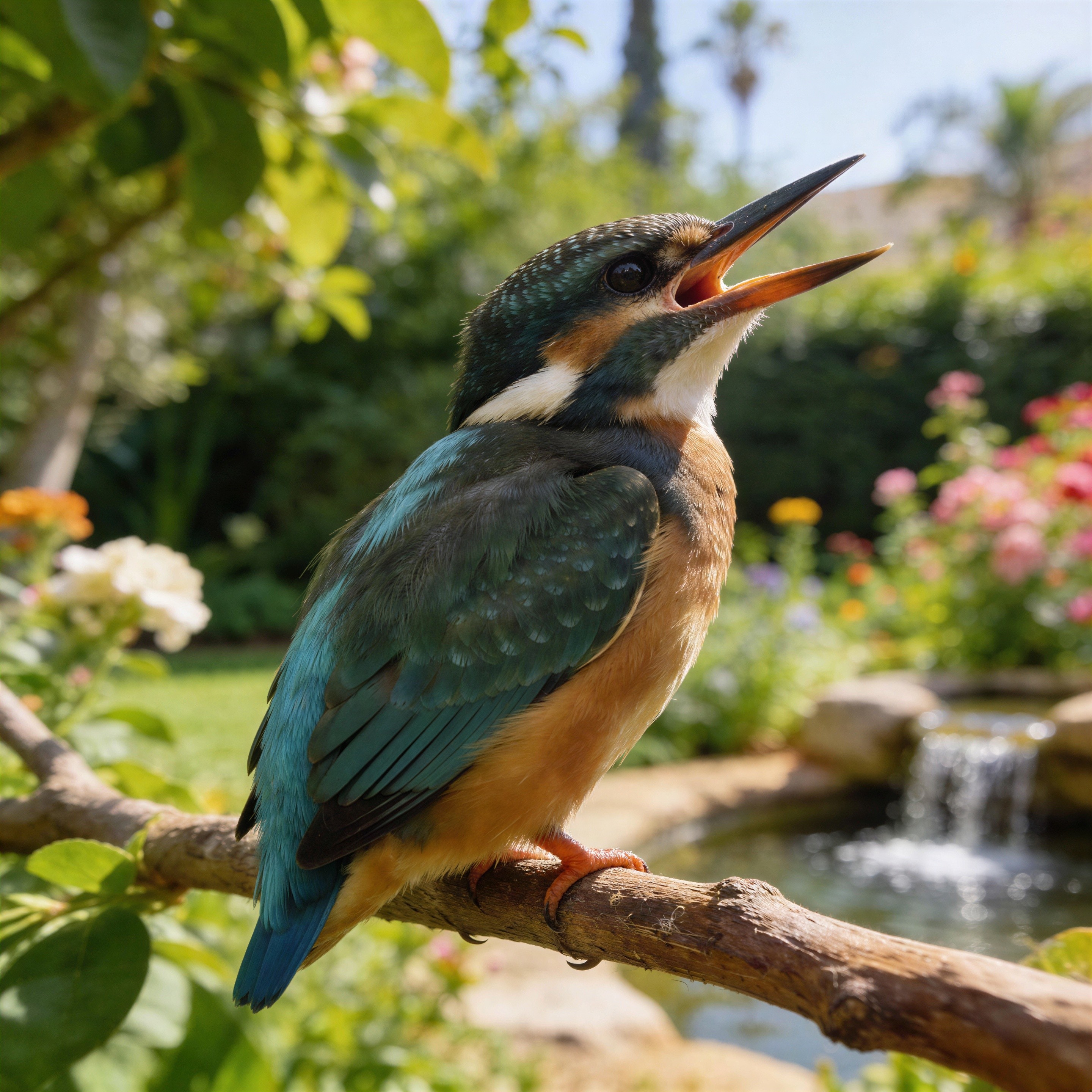 Vibrant Kingfisher Bird on Tree Branch with Leaves