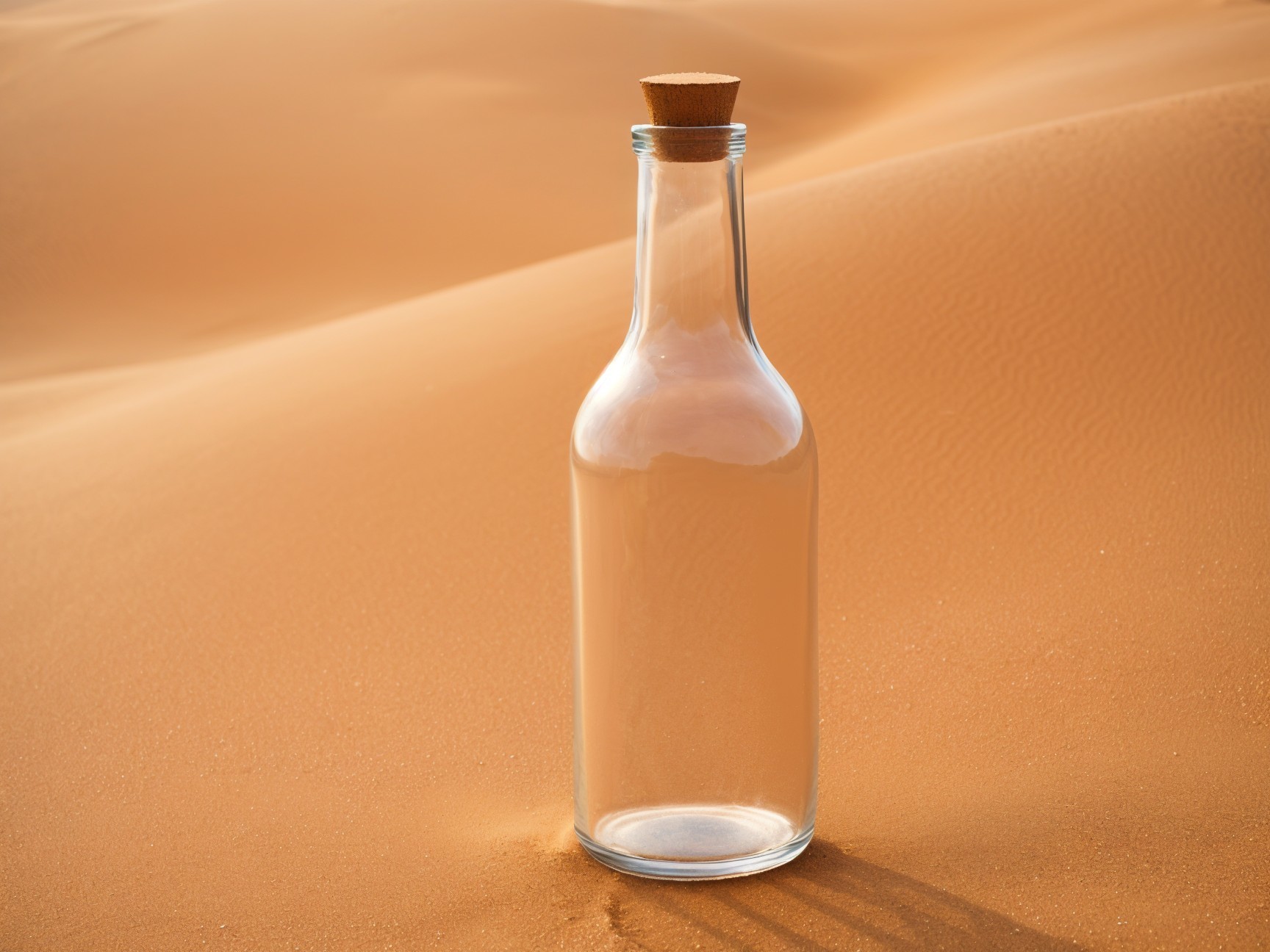 Glass Bottle on Golden Sand Dunes in Sunlight