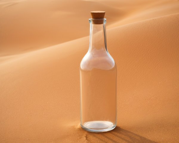 Glass Bottle on Golden Sand Dunes in Sunlight