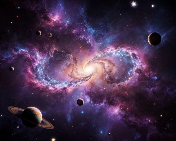 Swirling Galaxy Surrounded by Planets and Stars