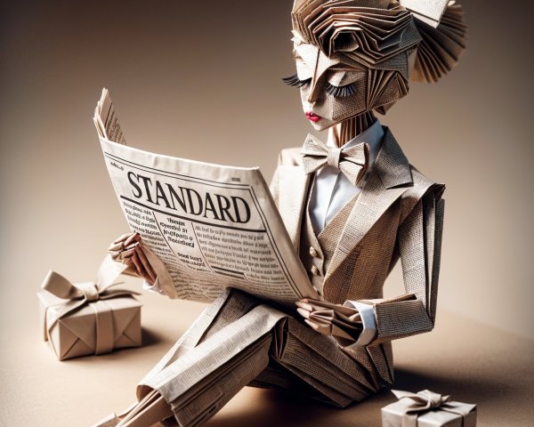 Sophisticated Origami Figure Reading Newspaper in Suit
