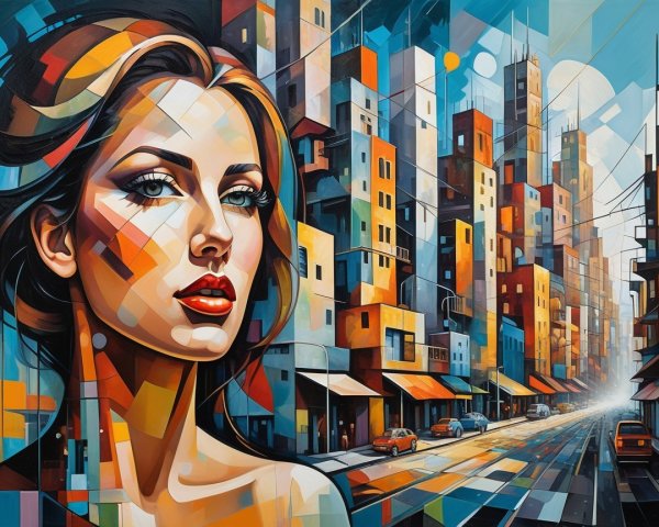 Abstract Portrait of Woman in Urban Cityscape