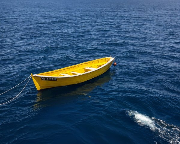 Vibrant Yellow Boat on Deep Blue Sea Waters
