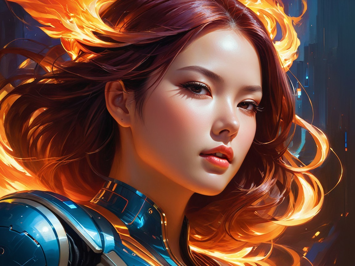 Portrait of a Young Woman in Futuristic Armor