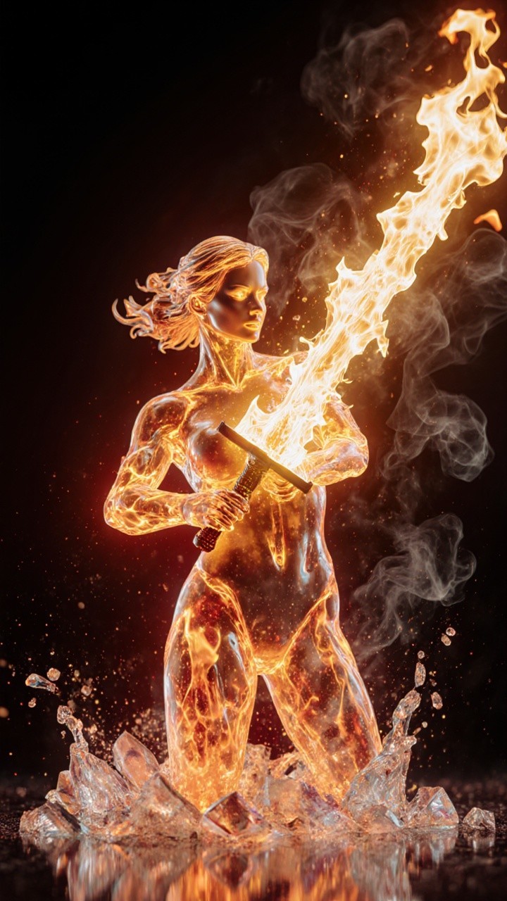 Elemental Warrior of Fire and Ice in Dynamic Scene
