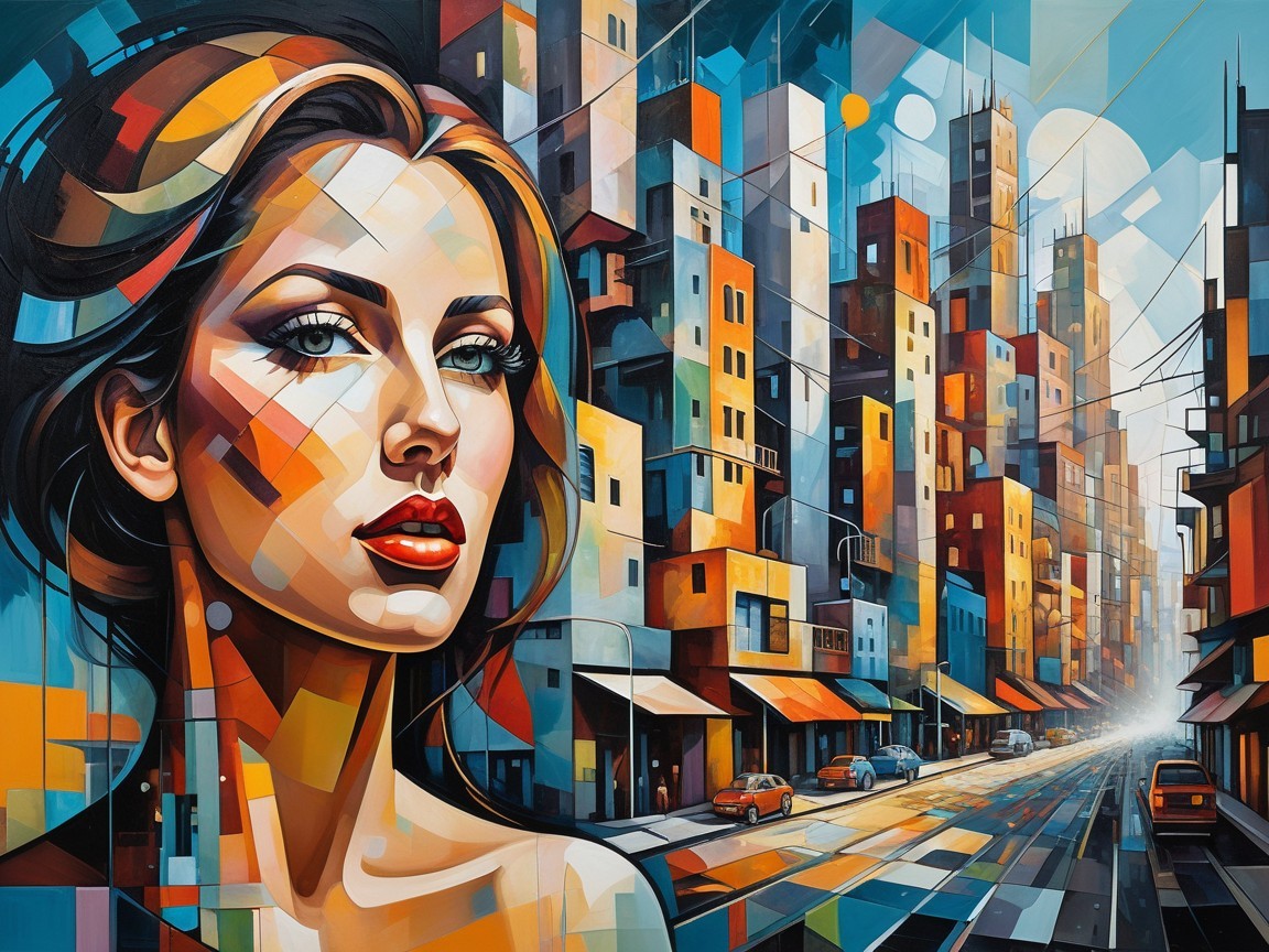 Abstract Portrait of Woman in Urban Cityscape