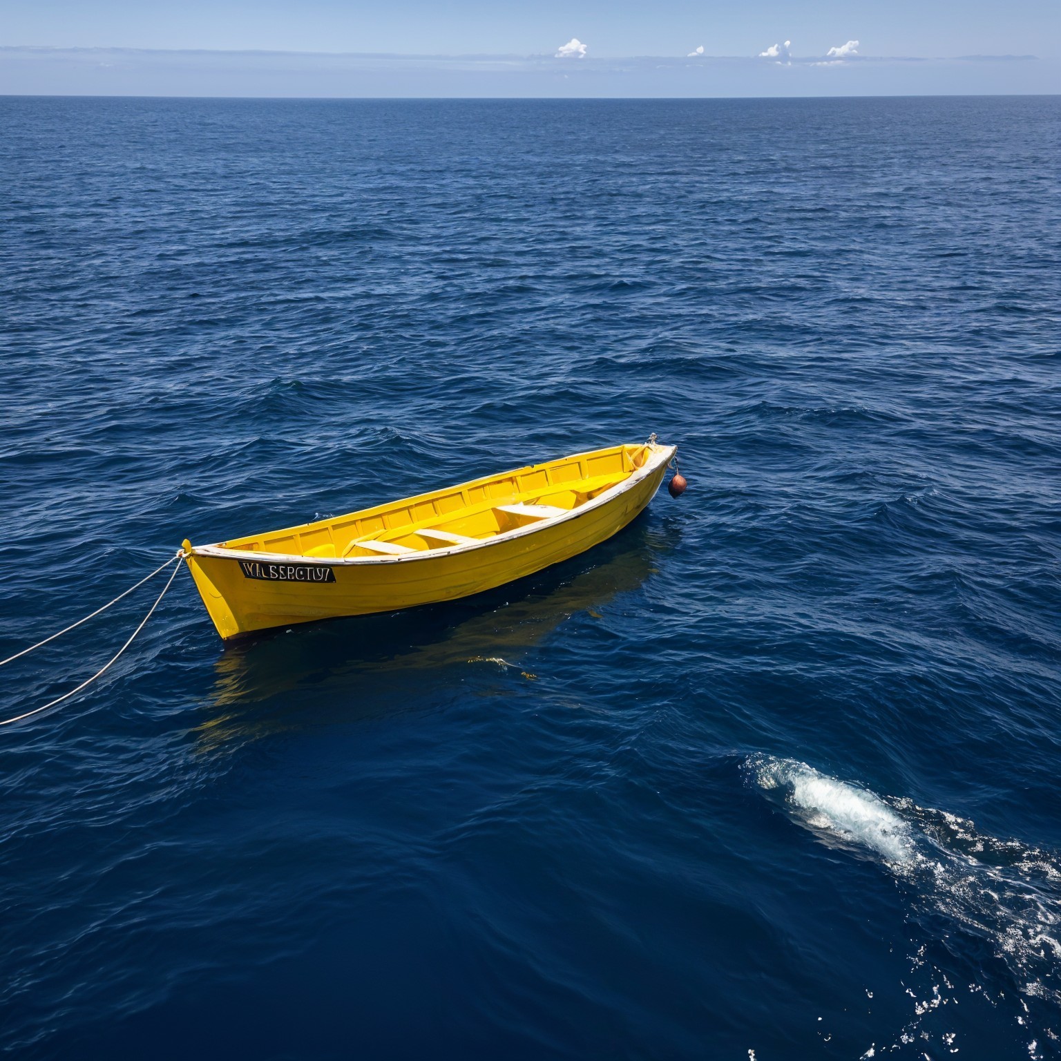 Vibrant Yellow Boat on Deep Blue Sea Waters