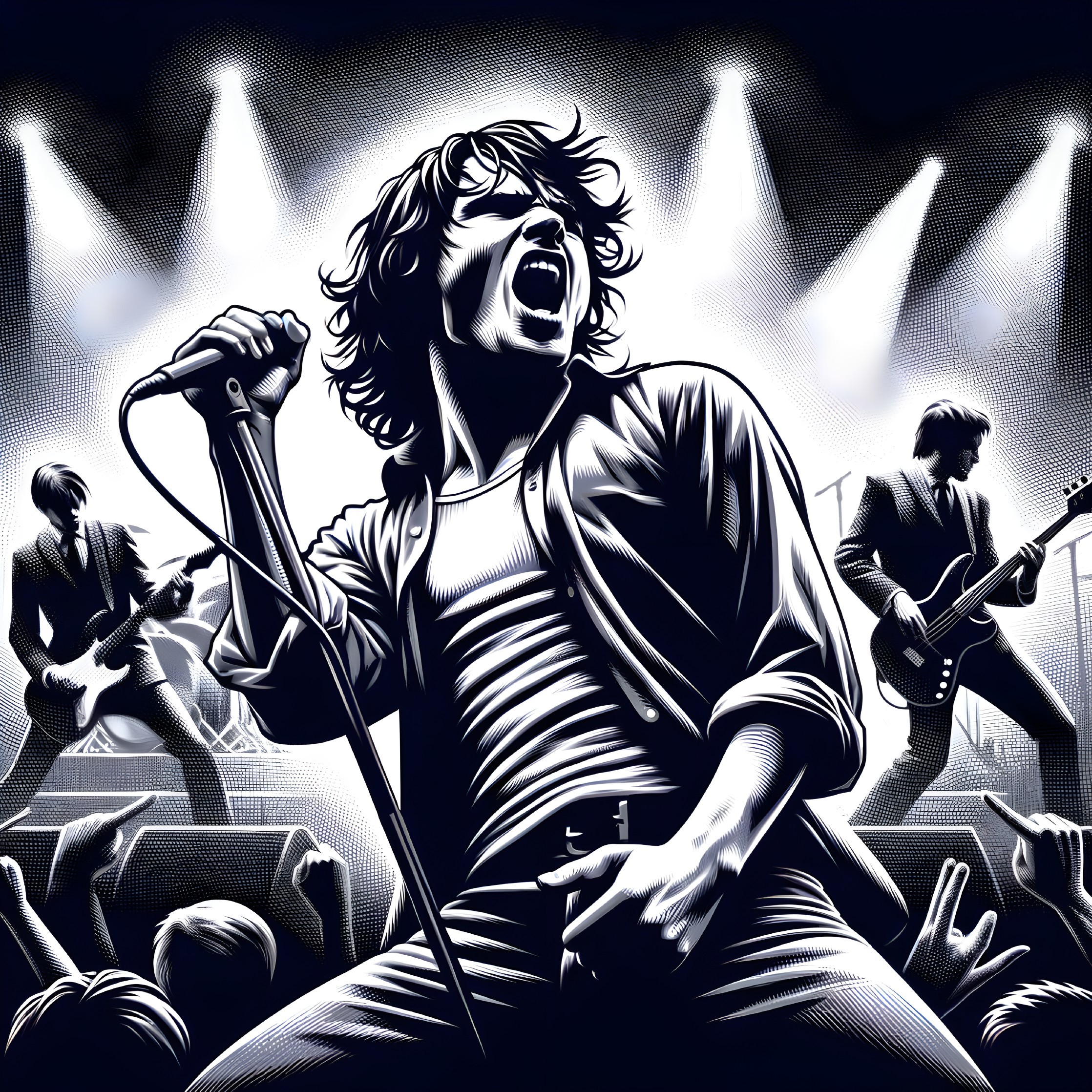 Energetic Rock Band Performance with Dynamic Stage Lights