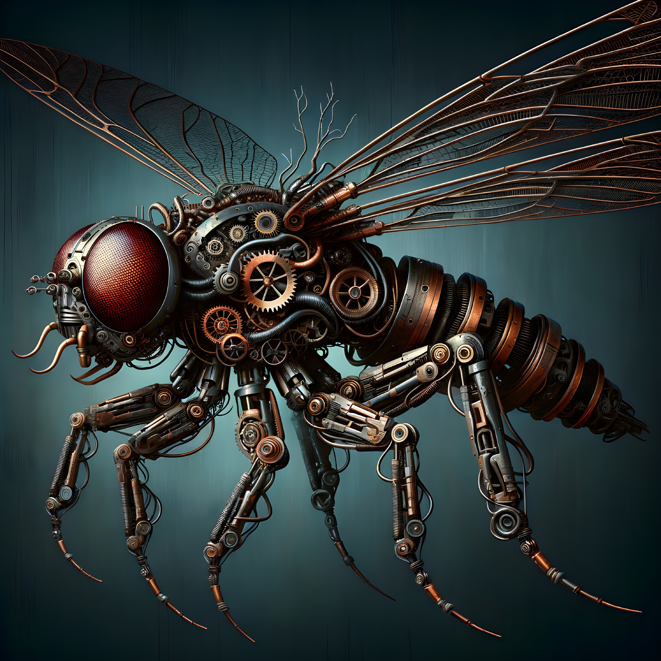 Steampunk Robotic Bee with Intricate Metal Design