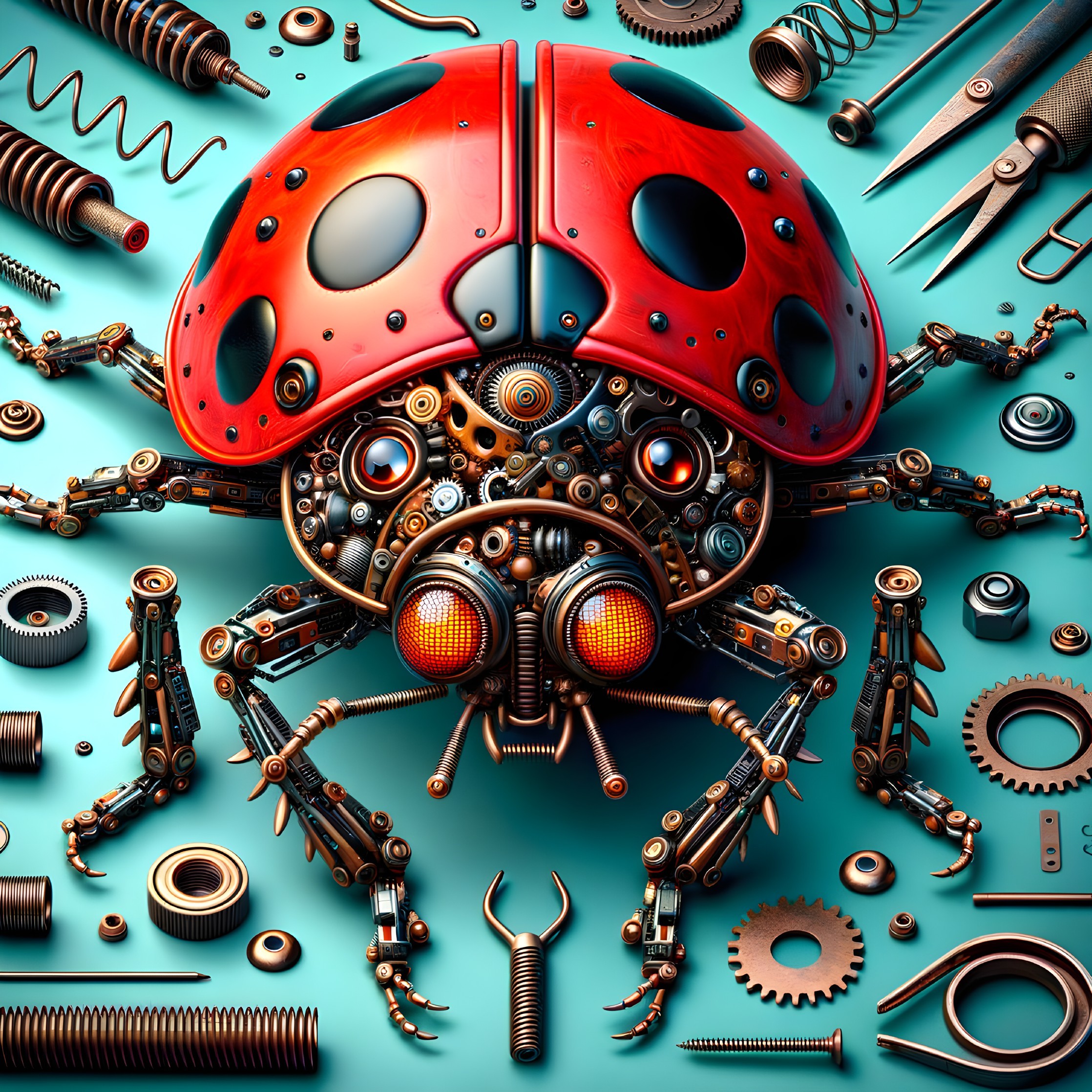 Mechanical Ladybug with Metallic Parts and Gears