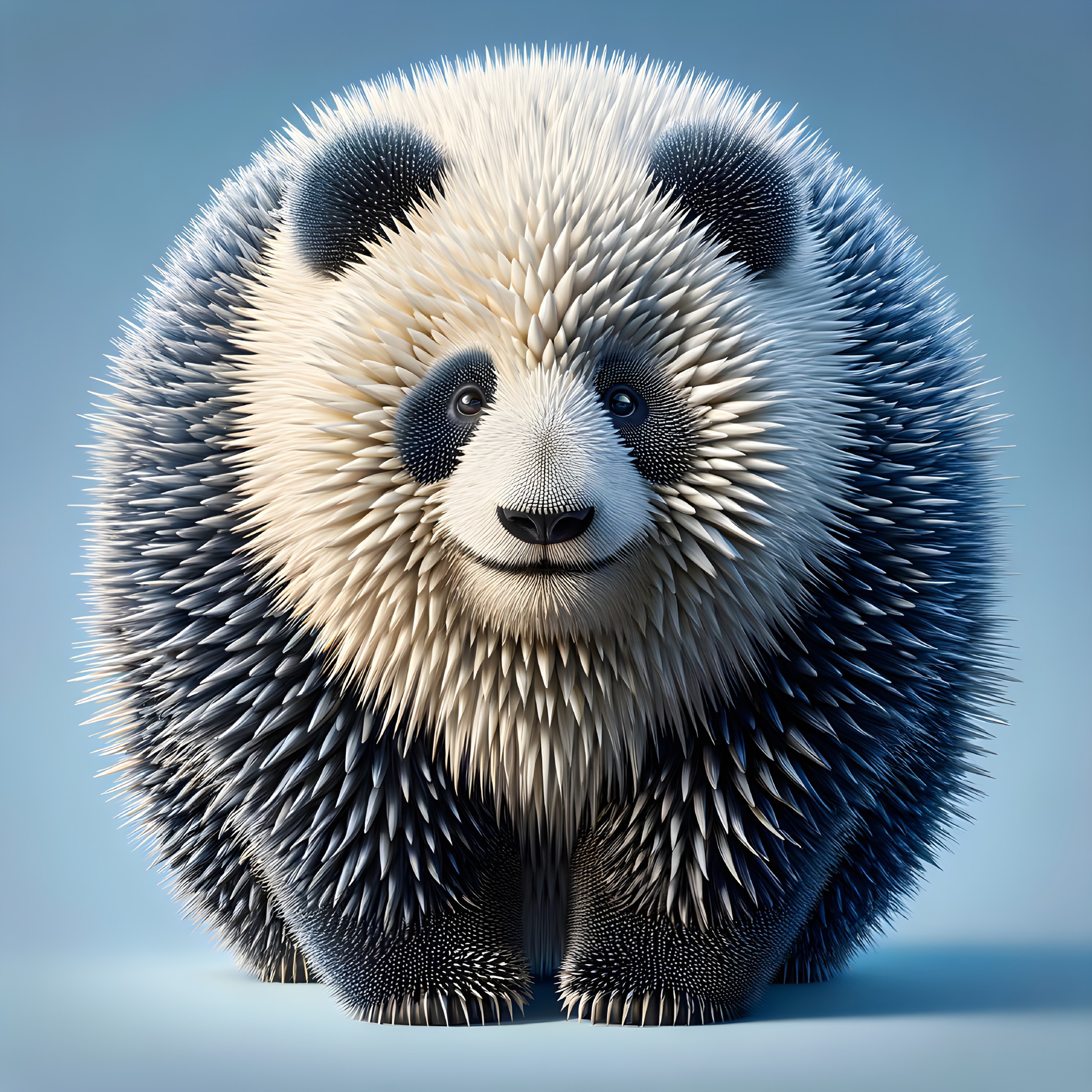 Whimsical Panda with Spiky Textures on Blue Background