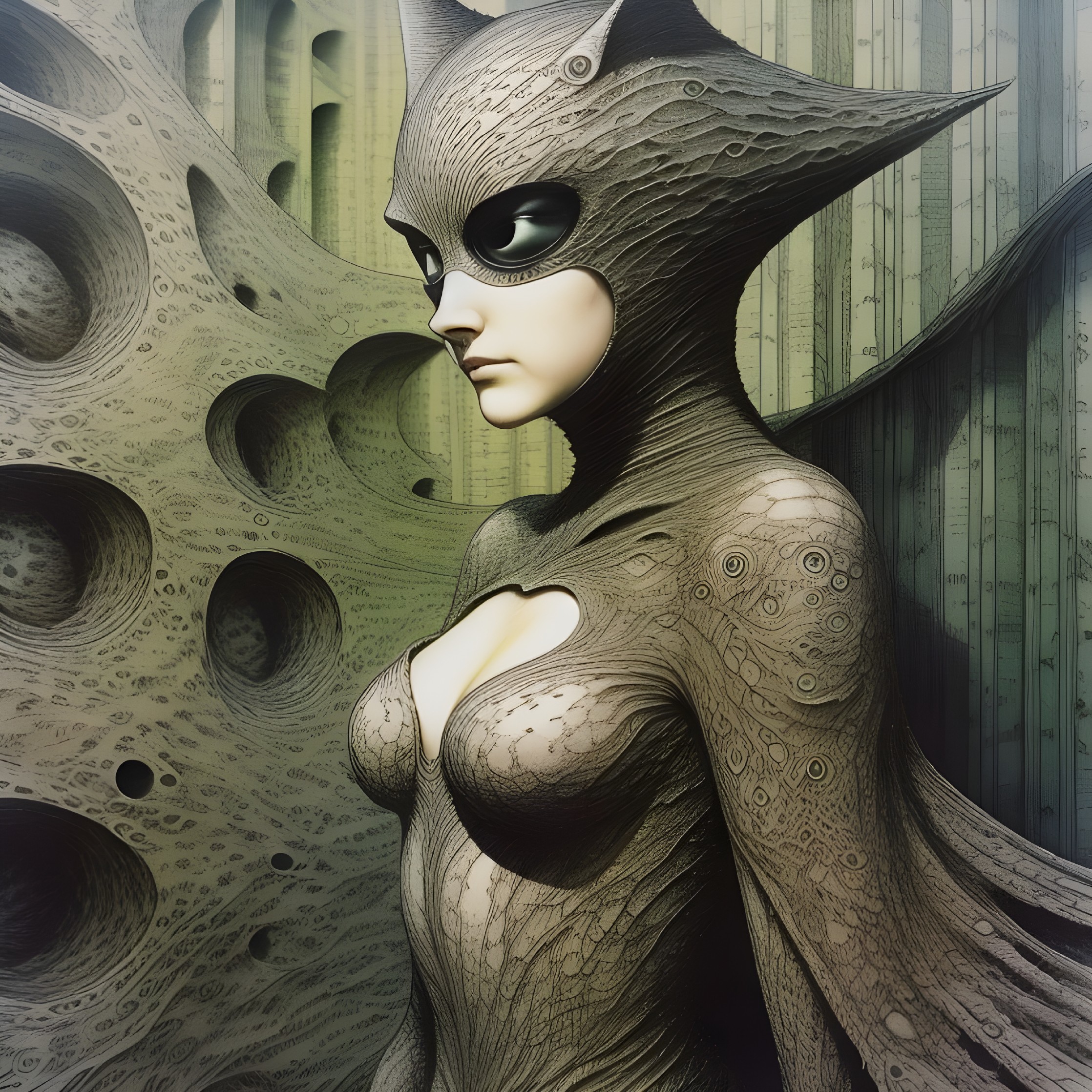 Surreal Figure in Abstract Textured Backdrop