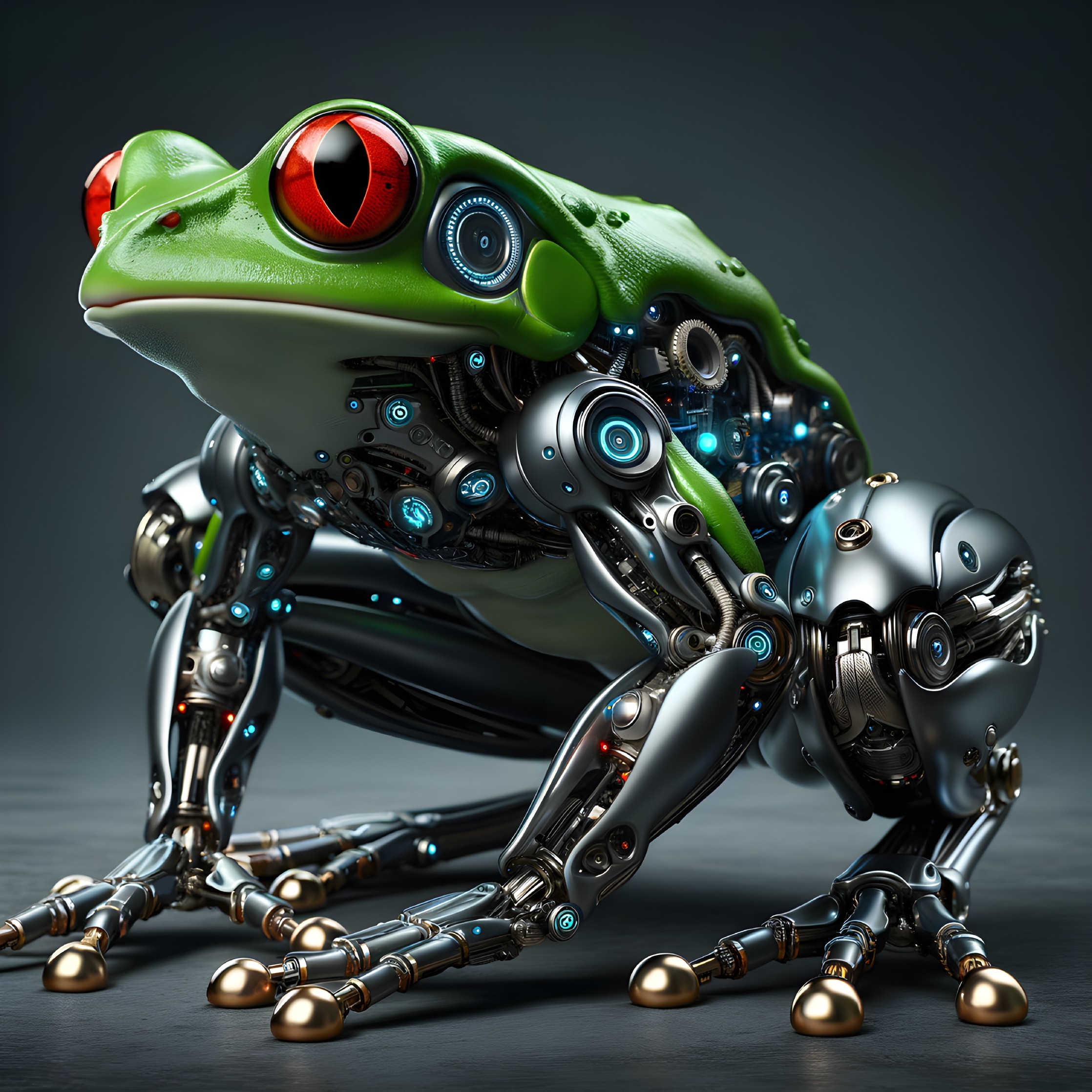 Futuristic Robotic Frog with Organic and Mechanical Design