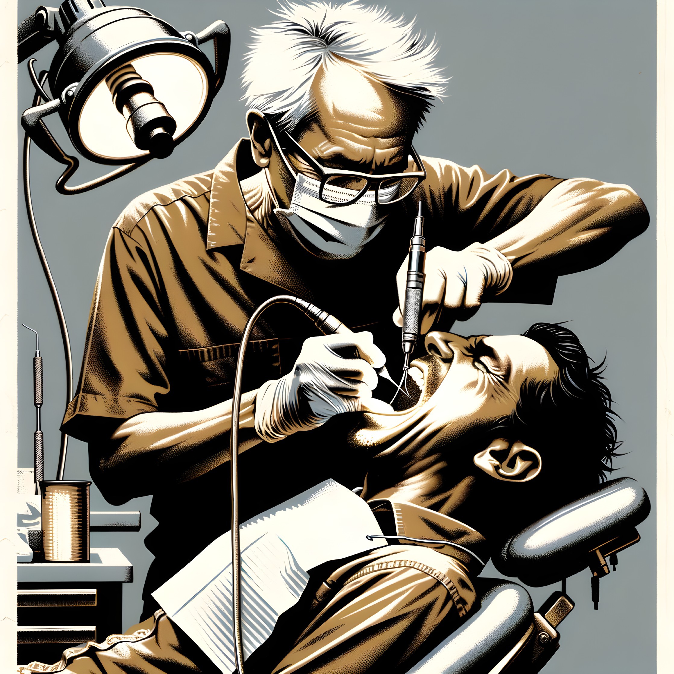 Dentist Performing Procedure on Patient in Clinic