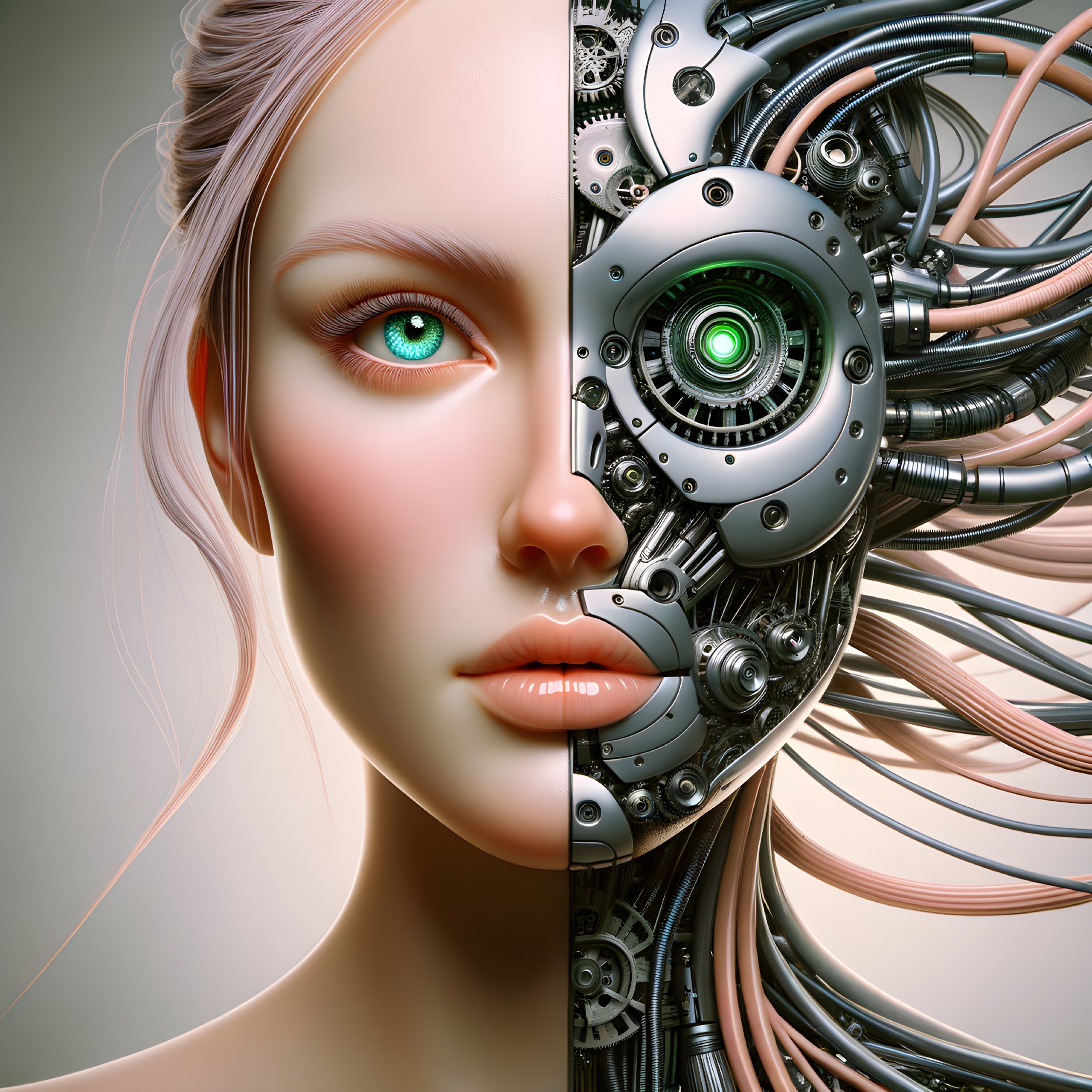 Half-Human, Half-Cybernetic Face Illustration