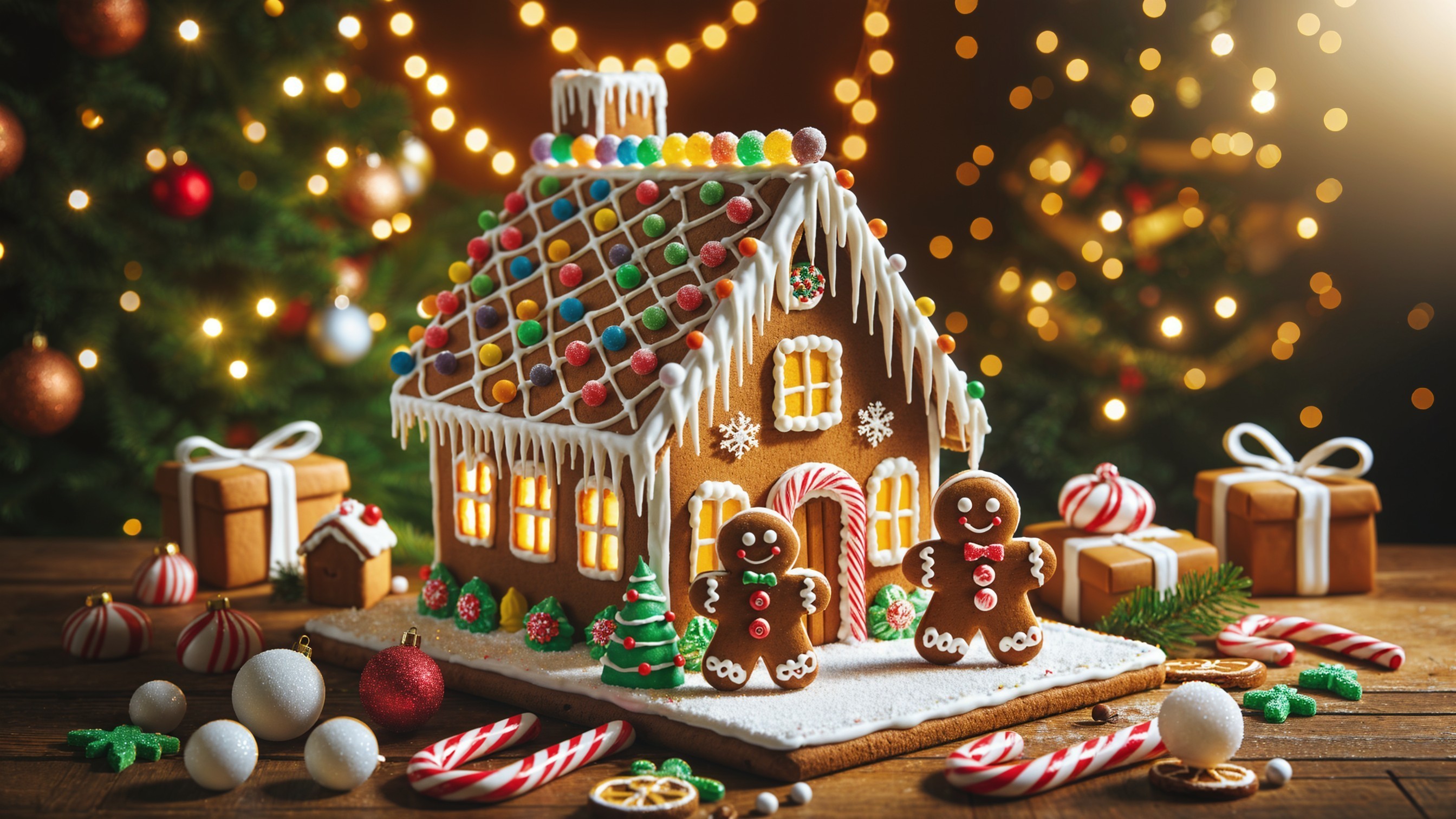 Detailed Gingerbread House with Festive Decorations