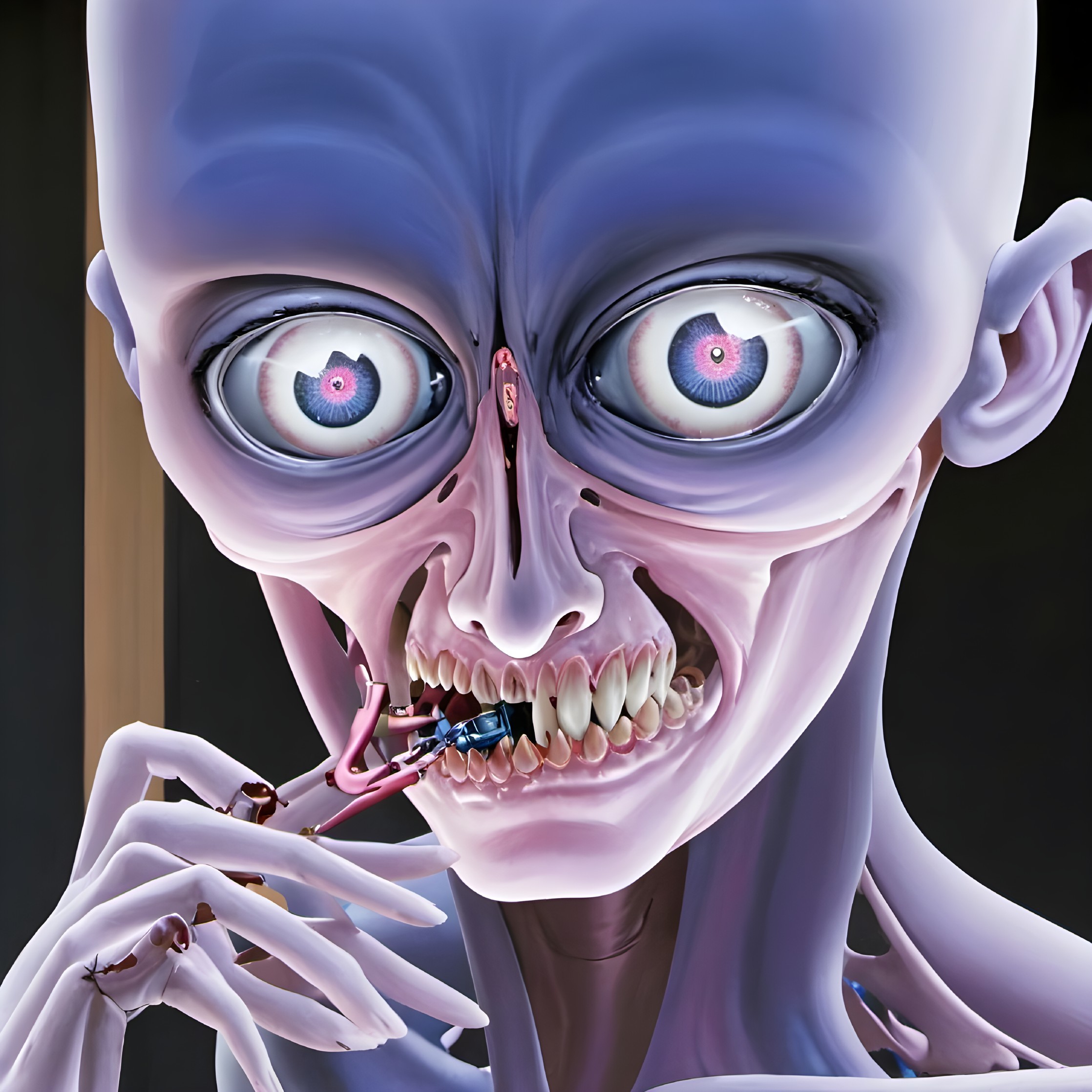 Surreal Alien Figure with Elongated Head and Details