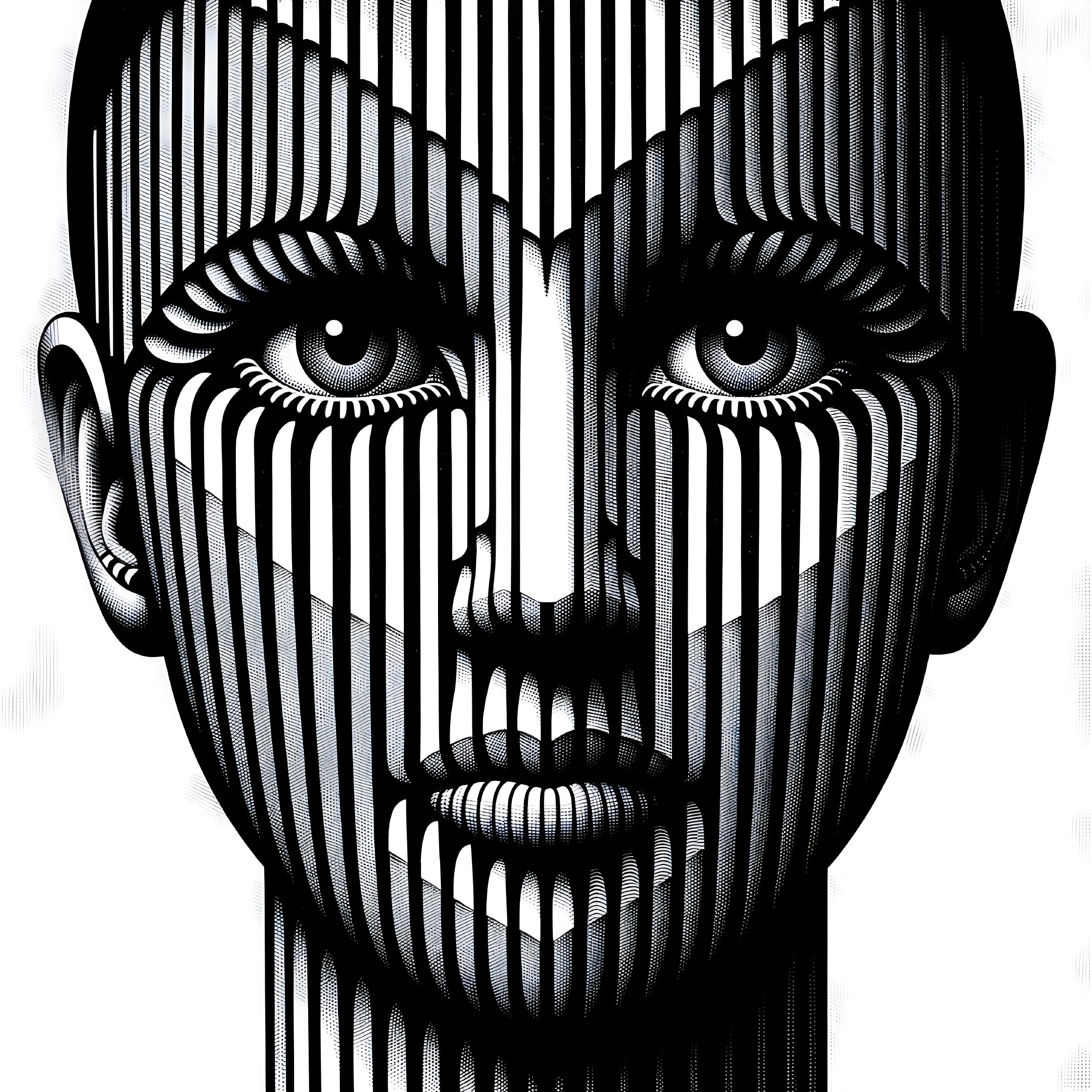 Stylized Face with Bold Black and White Stripes