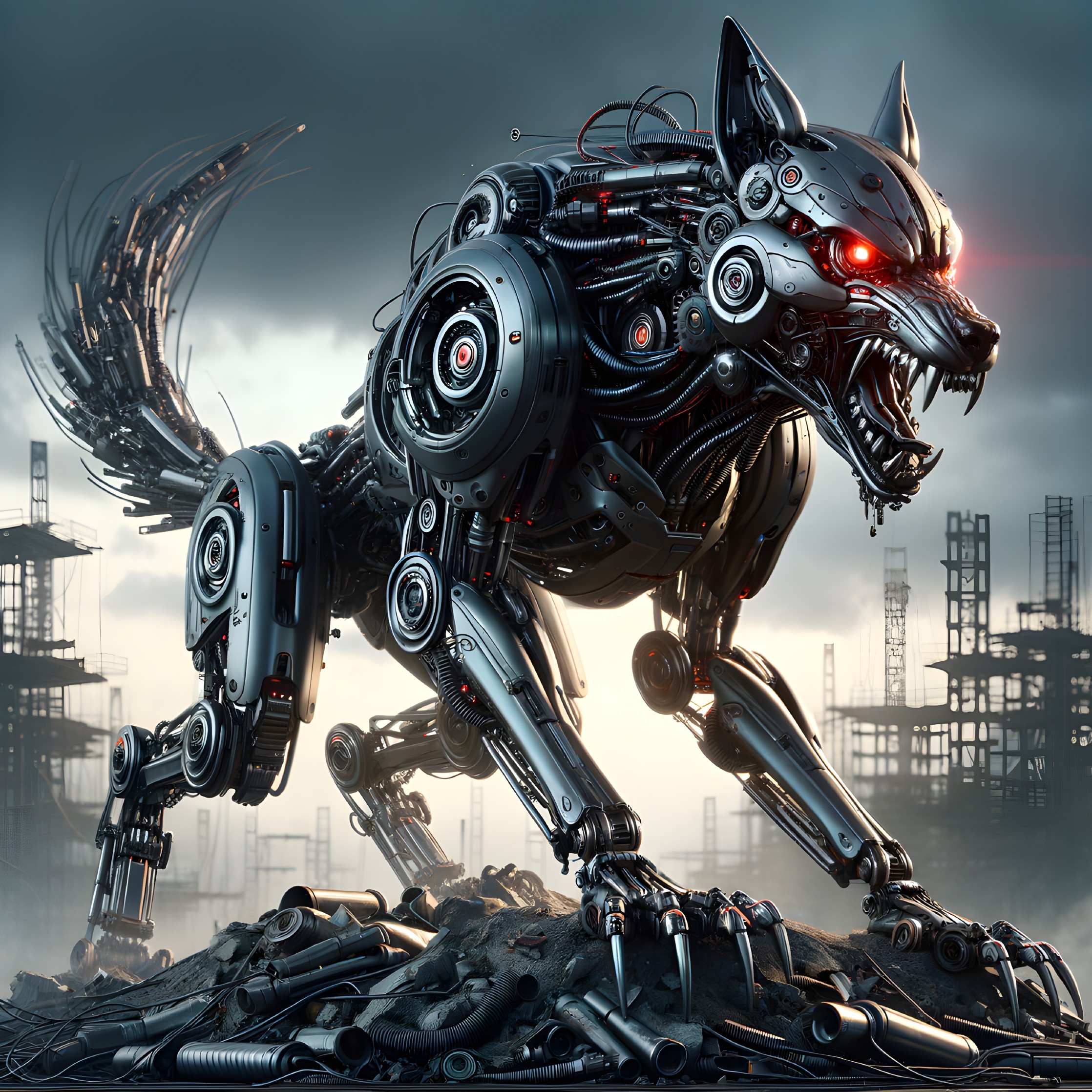 Mechanical Wolf in Industrial Landscape Setting