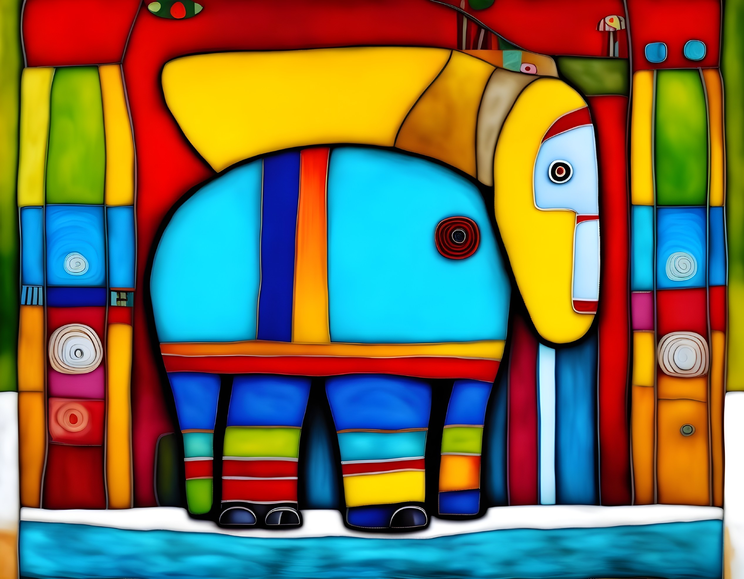 Vibrant Abstract Elephant with Bold Colors and Patterns